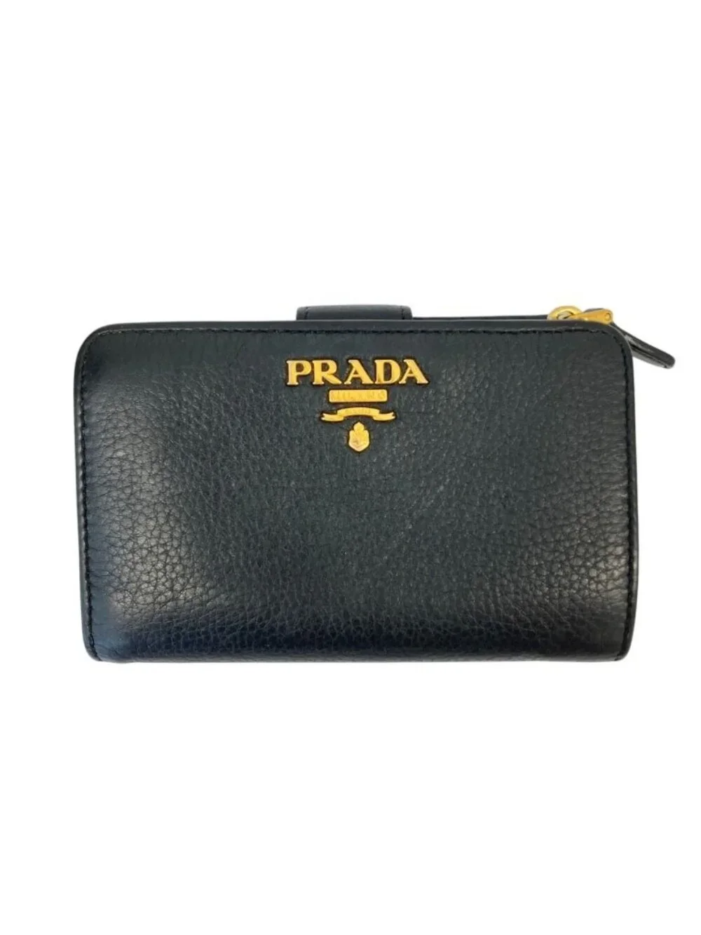 Prada Leather Compact Wallet Bifold Black